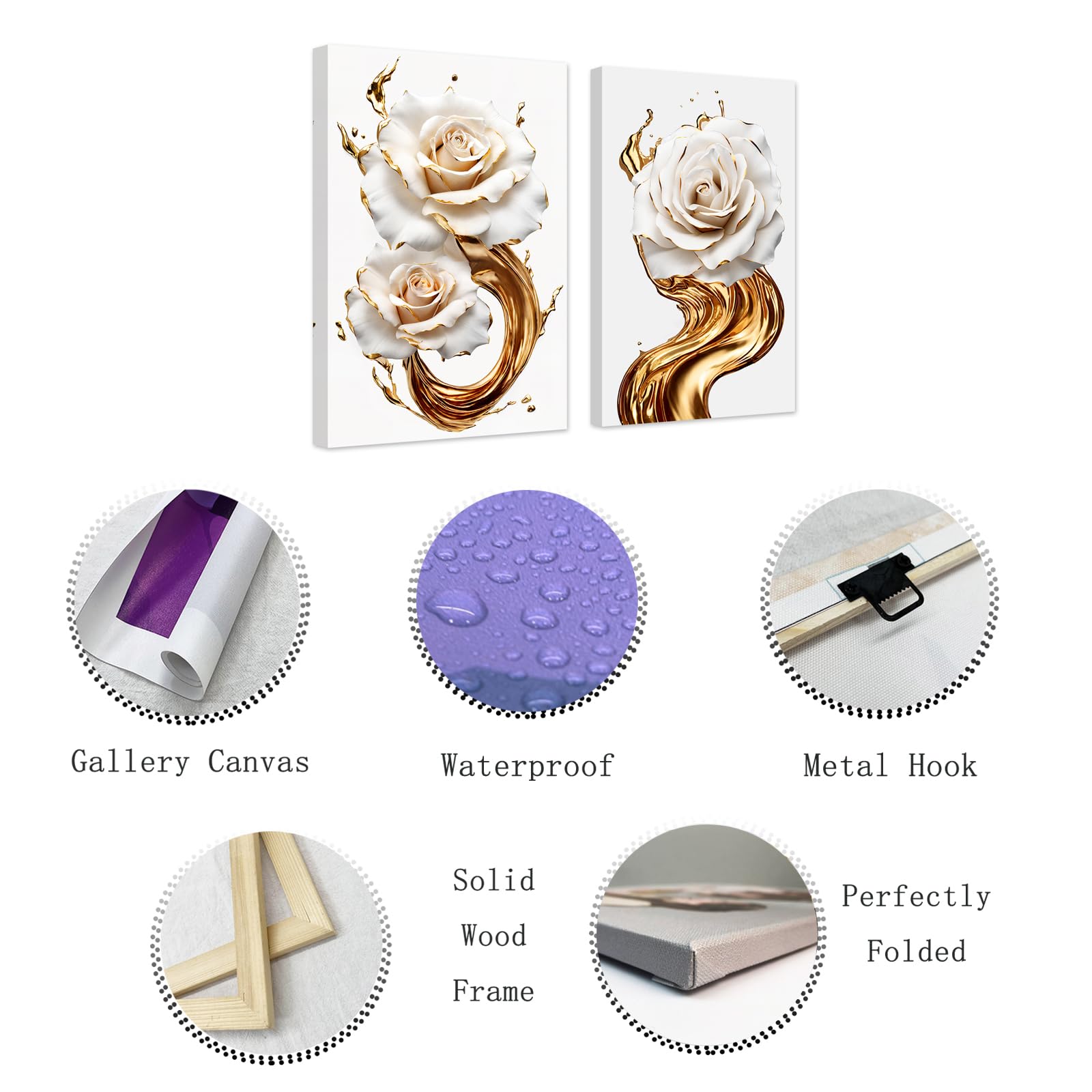 Amazon.com: ZXHYWYM Abstract White & Gold Rose Wall Decor 2